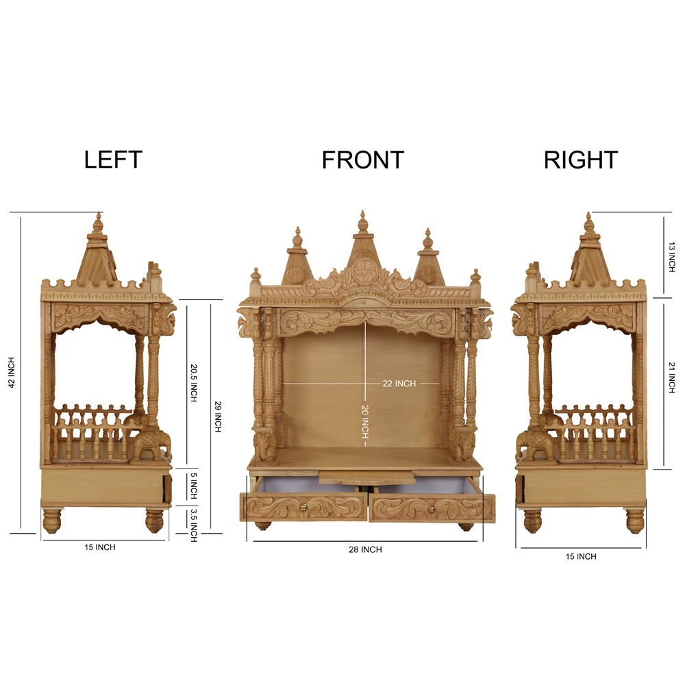 Sevan Wood Pooja Mandir Design   L 28" x W 15" x H 42"